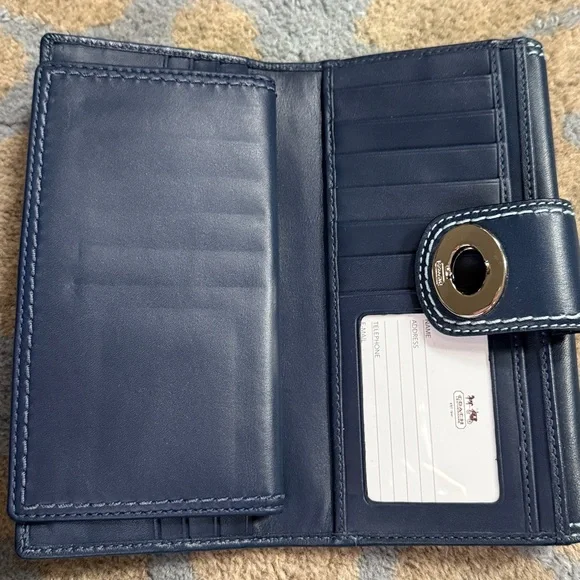 Coach Navy Leather Wallet with light grey Stitching - Picture 3 of 7